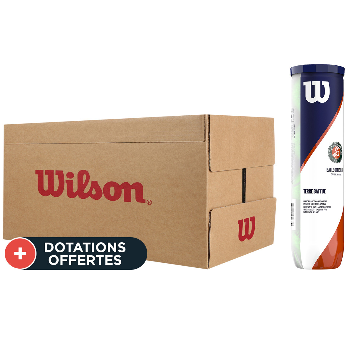 Carton De 18 Tubes De 4 Balles Wilson Roland Garros Clay Court